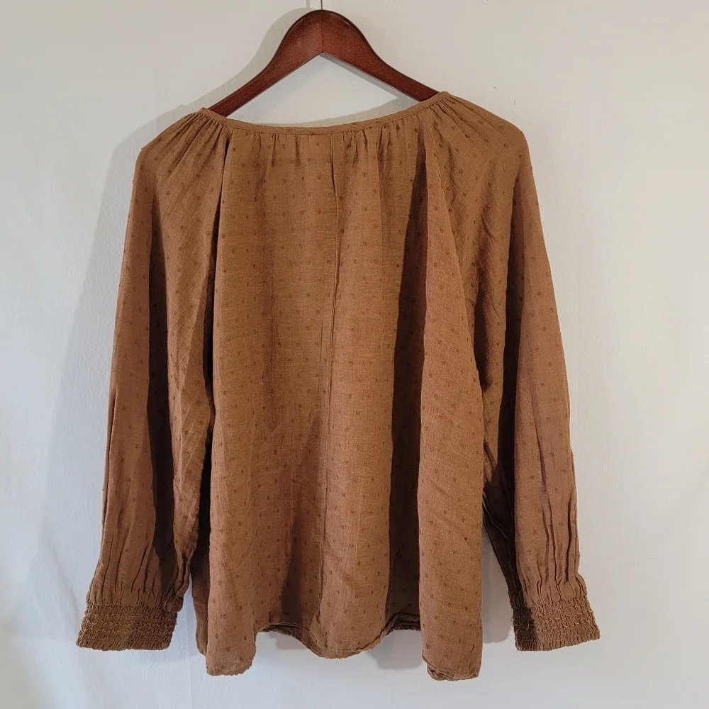A.N.A. Brown Floral Embroidered Tasel Bohemian  Blouse Sz XXL Cotton Academia